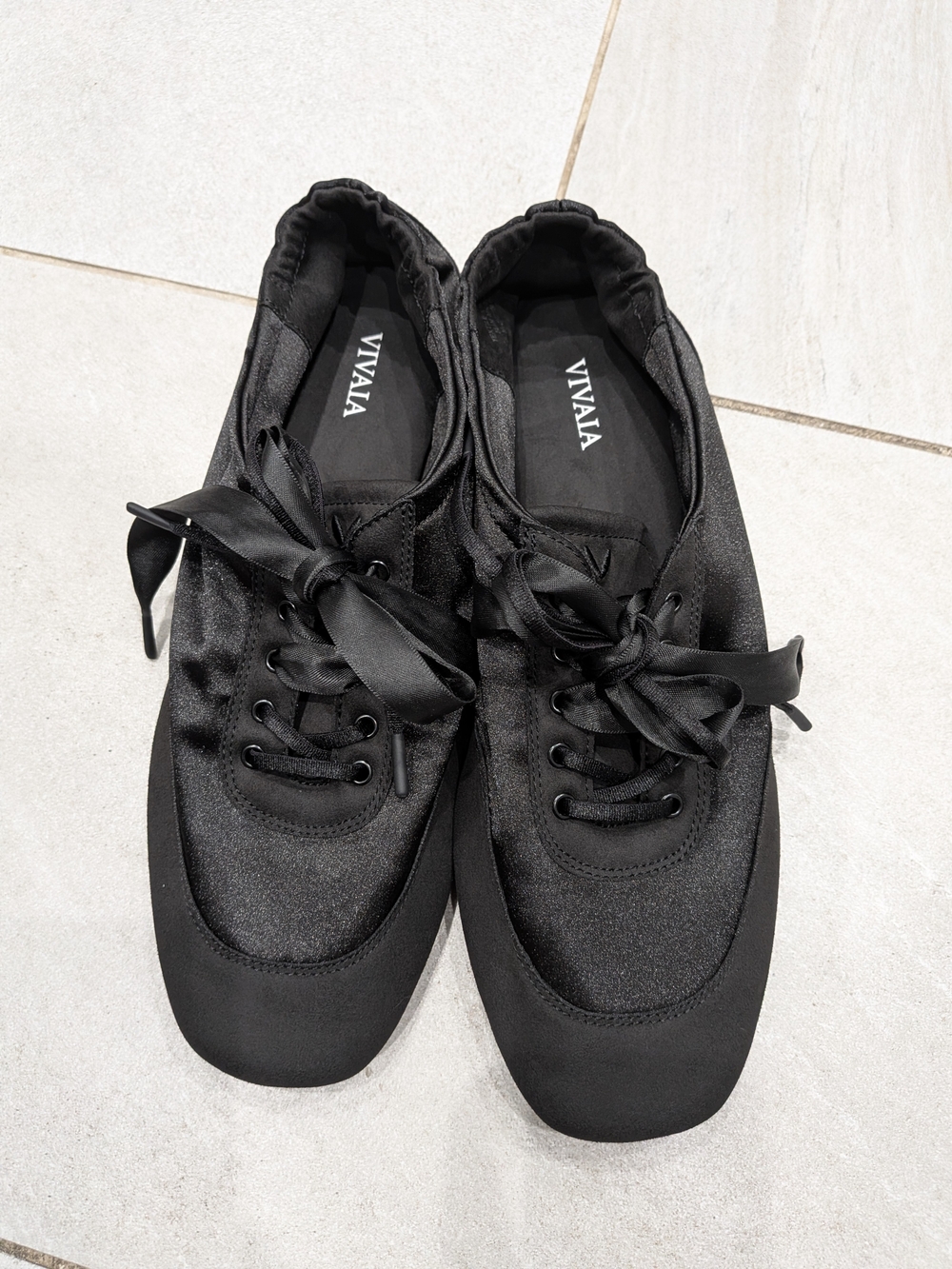 VIVAIA Women's Black Satin Ribbon-Trim Sneakers
